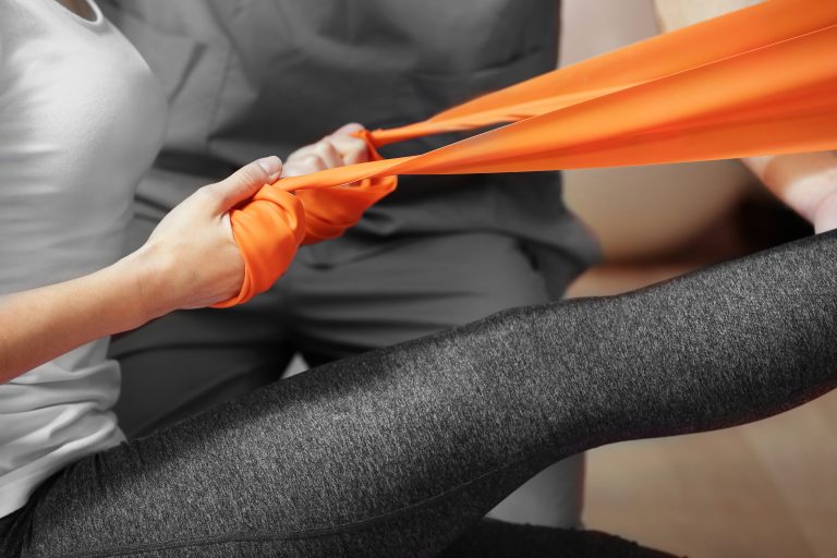 theraband used for stretching and exercise